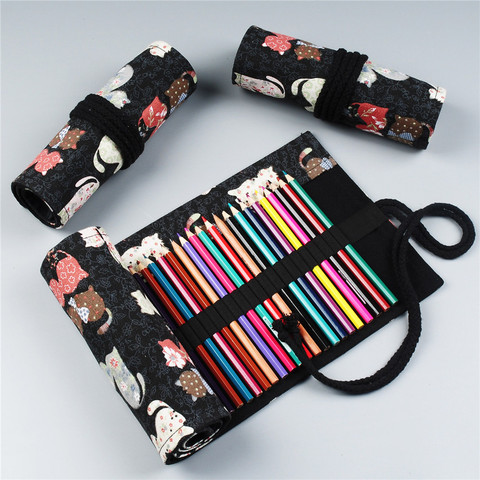 Cute Cat School Pencil Case Roll for Girls Boys Cartridge Pencilcase 12/24/36/48/72 Holes Penal Pen Bag Big Storage Stationery ► Photo 1/6