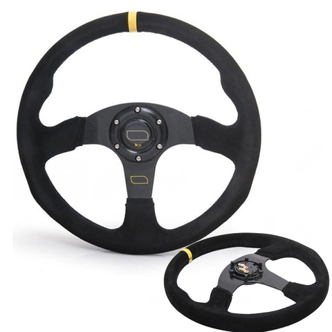 New Style Universal Sports Steering Wheel Deep Dish Drift 14inch 350mm Racing Steering Wheel Suede Leather with Horn Button ► Photo 1/6