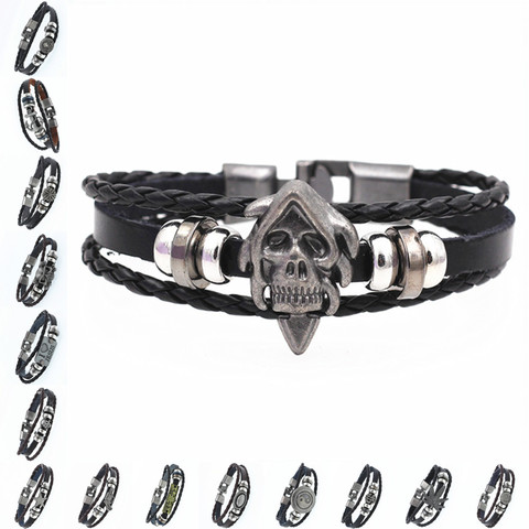 DGW Multilayer Bracelet Men Casual Fashion Braided Leather Bracelets For Women Wood Bead Bracelet Punk Rock Men Jewelry ► Photo 1/6