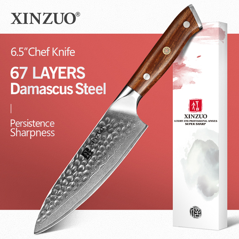 XINZUO 6.5'' Chef Knife Damascus Steel Sharp Kitchen Accessory Knife Steak Cooking Tool North America Desert Ironwood Handle ► Photo 1/6