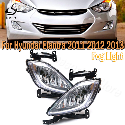 PMFC Fog Lights 12V 3000K Amber Clear Front Bumper Fog Lamps Daytime Running Lights For Hyundai Elantra 2011 2012 2013 HY2593140 ► Photo 1/6