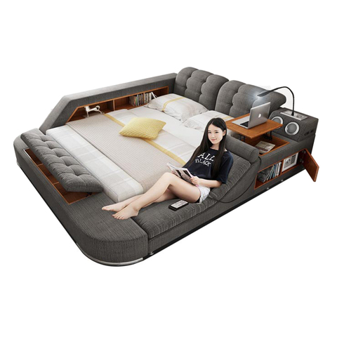 fabric Leather multifunctional massage bed frame Nordic camas ultimate bed LED light Bluetooth speaker safe radio notepad board ► Photo 1/6