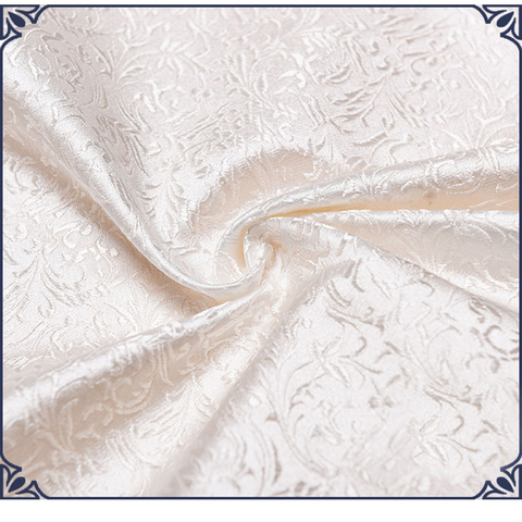 75x50cm white floral style damask silk satin brocade jacquard fabric costume upholstery furniture curtain clothing material ► Photo 1/3