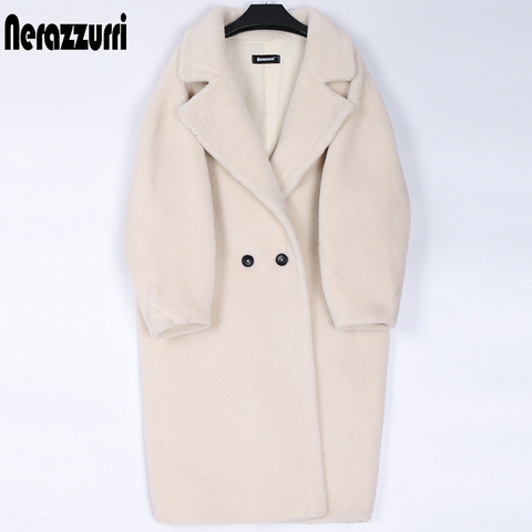 Nerazzurri Winter long oversized teddy coat women lapel Brown thick warm sheep wool teddy bear jacket women Plus size fashion ► Photo 1/6