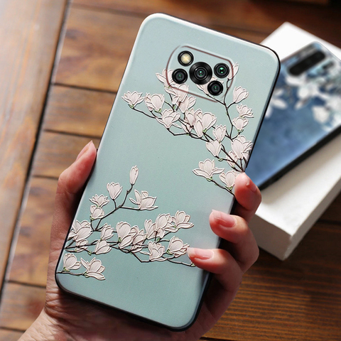 For Xiomi Xiaomi Poco X3 NFC Case Coque For Fundas Xiaomi PocoX3 Pocophone X3 NFC Cases Black Soft 3D Flowers Phone Case Cover ► Photo 1/6