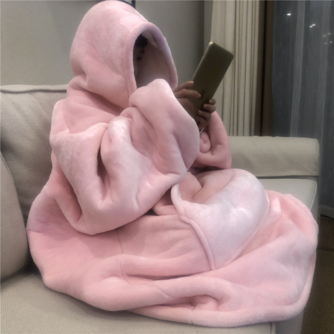 Winter Thick Comfy TV Blanket Sweatshirt Solid Warm Hooded Blanket Adults and Children Fleece Weighted Blankets for Beds Travel ► Photo 1/5