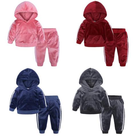 2022 autumn fashion baby girl clothes velvet long sleeve solid zipper jacket+pants 2pcs bebes tracksuit baby boy clothing set ► Photo 1/5