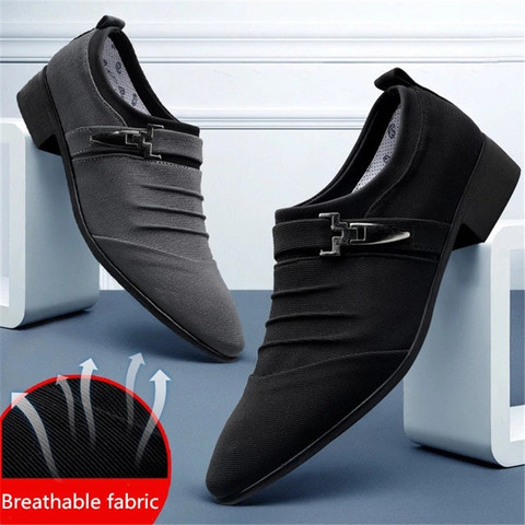 Genuine Leather Italian Wedding Shoes 46 Men Business Pointed Toe Canvas Dress Shoes Men Black Slip On Oxfords Formal Man Shoes ► Photo 1/6