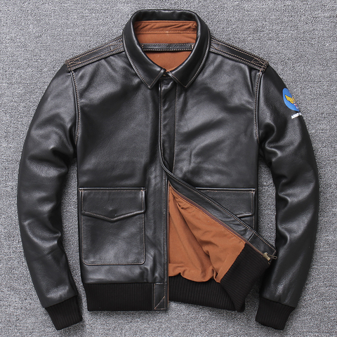 YR!Free shipping.Wholesales.Brand classic A2 style genuine leather jacket for man.flight bomber coat.plus size leather clothes ► Photo 1/2