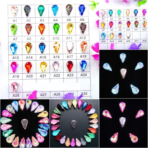 Glass Crystal Silver claw 3*6mm 6*10mm 8*13mm water drop pear shape fancy colors mix Sew on rhinestone beads hand made diy ► Photo 1/6