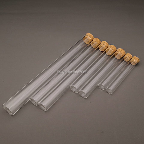 20pcs/lot DIA 12mm 13mm 15mm 18mm Transparent Lab Glass Test Tube With Cork Stoppers Flat Bottom Vial Container ► Photo 1/6