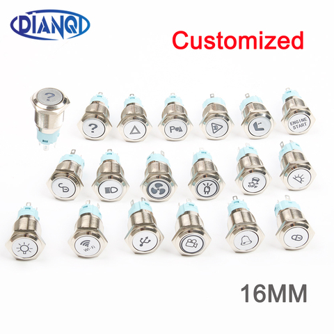 16mm Customization button metal Brass rhodium plating push button switch ring lamp flat round fans light latching/Momentary ► Photo 1/5