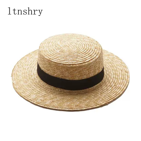 2022 pop Hot Summer Women's Boater Beach Hat Female Casual Panama Hat Lady Brand Classic Flat Bowknot Straw Sun Hat Women Fedora ► Photo 1/6