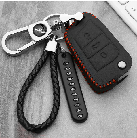 Leather car key case For VW Golf 5 7 Bora MK6 7 Jetta Polo Passat B5 B6 B8 Skoda Octavia A5 Fabia SEAT Ibiza Leon smart key case ► Photo 1/6