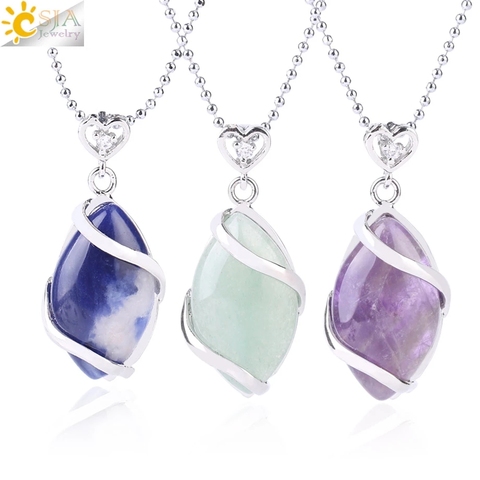 CSJA Natural Quartz Crystal Necklace & Pendant for Women Healing Stones Pendants Horse Eye Shape Beads Trendy Necklaces Men F563 ► Photo 1/6