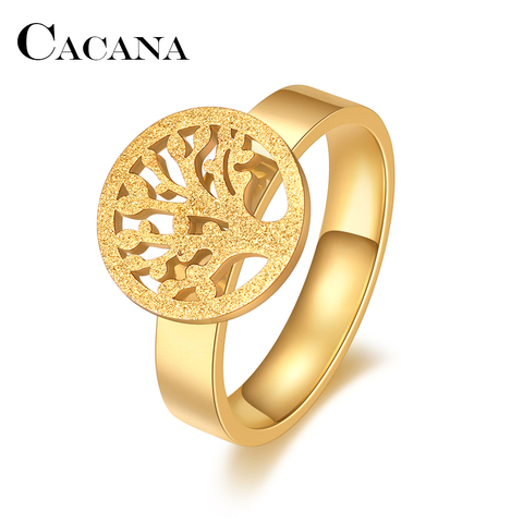 CACANA Tree of Life Rings For Women Stainless Steel Matte Rings Pattern Finger Rings Girl Luxury Party Wedding Rings Jewelry R5 ► Photo 1/6