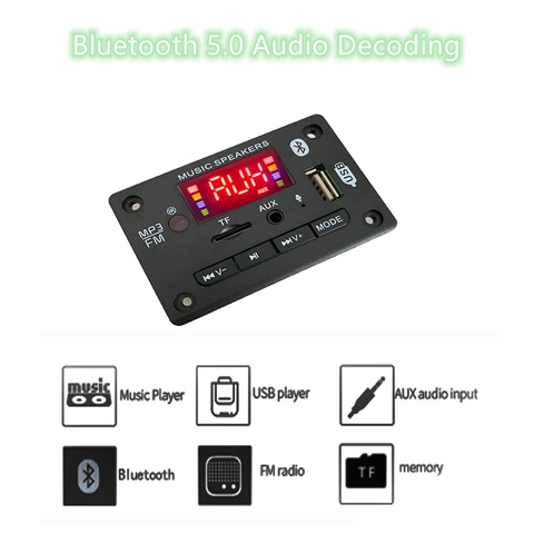 MP3 Player Decoder Hands-free Board 5V 12V Bluetooth 5.0 Car FM Radio Module Support FM TF USB AUX Recorders ► Photo 1/6