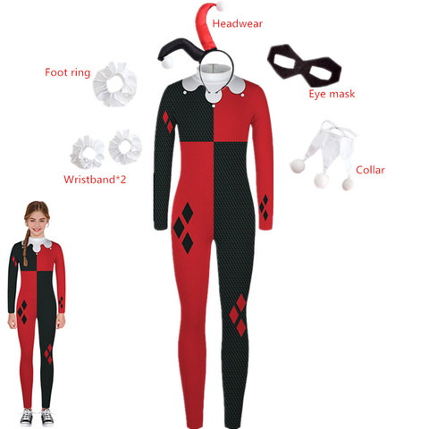 Adult Kids clown female Harry Quinn anime Cosplay costumes Carnival Happy Purim Christmas Party clothing COS Jumpsuits for girls ► Photo 1/6