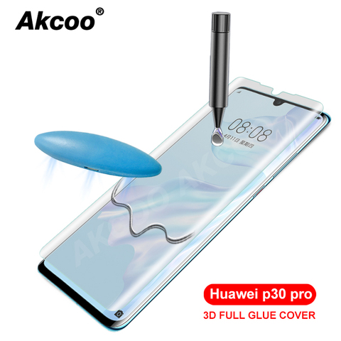 Akcoo P30 Pro Tempered Glass UV full glue for Huawei P30 Pro screen protector P30 lite 10D UV Glass film with Oleophobic Coating ► Photo 1/6