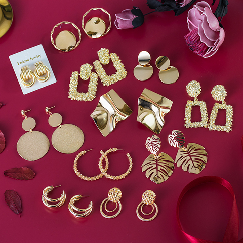 Fashion Statement Earrings Big Geometric Gold Round Hollow Earrings For Women Hanging Dangle Earrings 2022 Modern Female Jewelry ► Photo 1/6