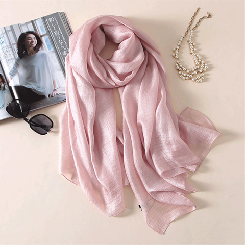 Linen Silk Women Solid Scarf For Spring Air Conditioning Towel Muslim Hijab 2022 Fashion Lady Shawl Beautiful Beach Towel ► Photo 1/6