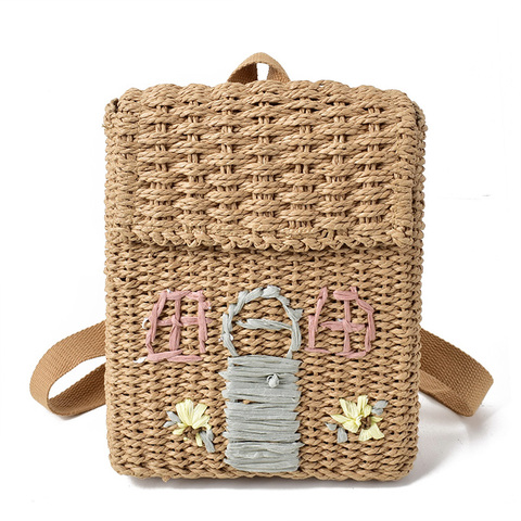 New style double-shoulder straw woven bag with hand-carrying woven backpack ► Photo 1/6