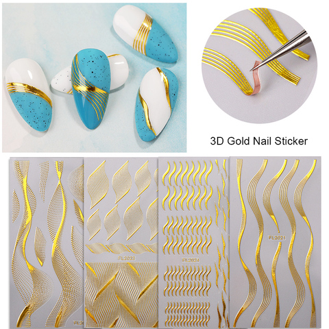 1pc 3D Nail Stickers Marble Geometric Adhesive Decals 3D Lines Wave Tape for Nail Art Decor Foils DIY Accessory ► Photo 1/6