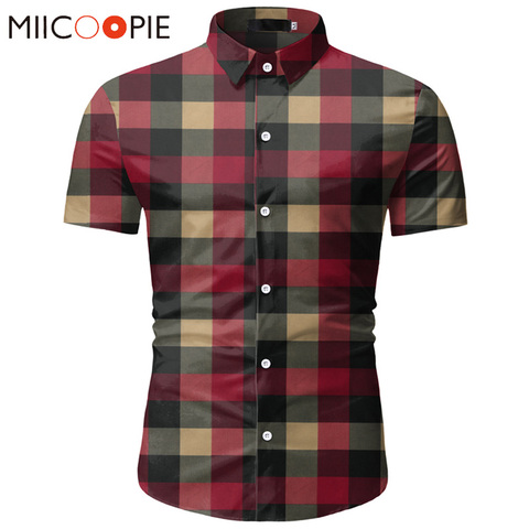 Red Plaid Shirt Men 2022 Summer Brand Classic Short Sleeve Dress Shirt Casual Button Down Office Workwear Chemise Homme M-3XL ► Photo 1/6