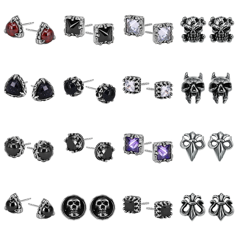 ZS 30 Styles Punk  Skull Studs Earrings for Men 316L Stainless Steel Black Earrings Rock Roll Boys' Hip Pop Ear Piercing Jewelry ► Photo 1/6