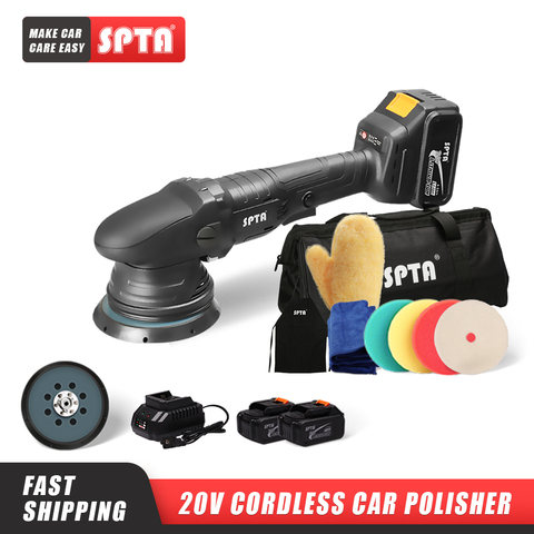 SPTA 20V Cordless Car Polisher 15mm Orbit 3000-5000rpm Variable Speed Polishing Machine With 2 4000Ahm Battery For Car Plishing ► Photo 1/5