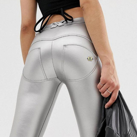 Melody Metallic Pants Push Up Stretch Women's Sweatpants and Joggers Full Length Middle Waist Button Fly Fitness Legging Outfit ► Photo 1/6