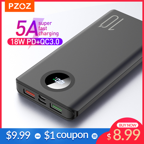 PZOZ 5A Power Bank 10000mAh Fast charging Mobile Phone External Battery Portable Charger 20000mAh PowerBank For iPhone Xiaomi Mi ► Photo 1/6