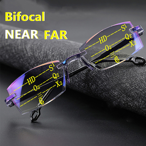 New Diamond-cut Bifocal Progressive Reading Glasses Men Blue Light Blocking Multifocal Eyewear Ultralight Rimless Eyeglasses ► Photo 1/6