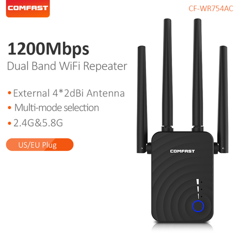 COMFAST CF-WR754AC 1200Mbps Wireless WiFi Range Extender 2.4/5Ghz Dual Band Repeater Signal Booster with 4 Ethernet Antennas ► Photo 1/6