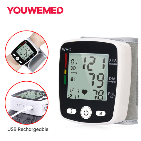 YOUWEMED USB Rechargeable Wrist Blood Pressure Monitor FDA Approved English Voice Tonometer Best Automatic Digita Sphygmomanom ► Photo 1/6