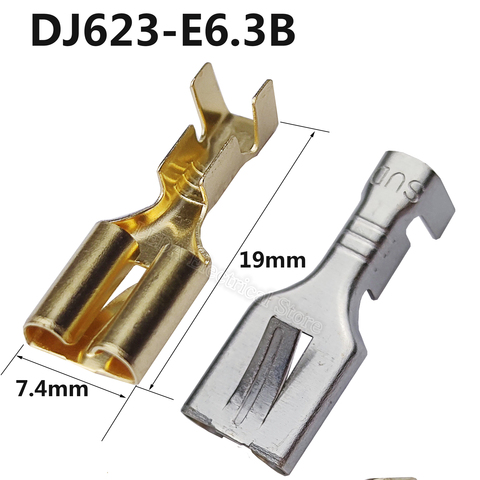 100Pcs DJ623-E6.3B Type 250 Cold Pressed Brass 6.3mm Spring Flat Plate Barbed Plug Terminal Connector ► Photo 1/6