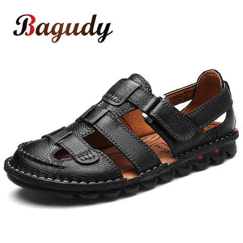Classic High quality Cow Leather Sandals Summer Outdoor Handmade Men Sandals Fashion Comfortable  Men Beach leather shoes size48 ► Photo 1/6