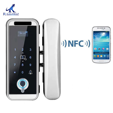 NFC Smart Lock Drilling Free Office Glass Door Lock Fingerprint Code Lock  Home Security Electronic Door Lock ► Photo 1/6