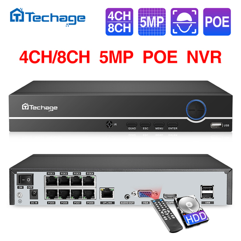 Techage H.265 4CH 8CH 4MP 5MP 1080P POE NVR Audio Out Security Surveillance Network Video Recorder Up to 16CH For POE IP Camera ► Photo 1/6