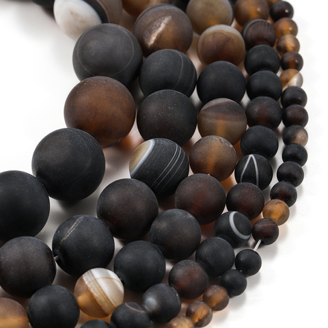 1strand Natural Stone Matte Coffee Stripe Agates Beads Natural Brown Loose Spacer Beads for jewelry making bracelet pick size ► Photo 1/6