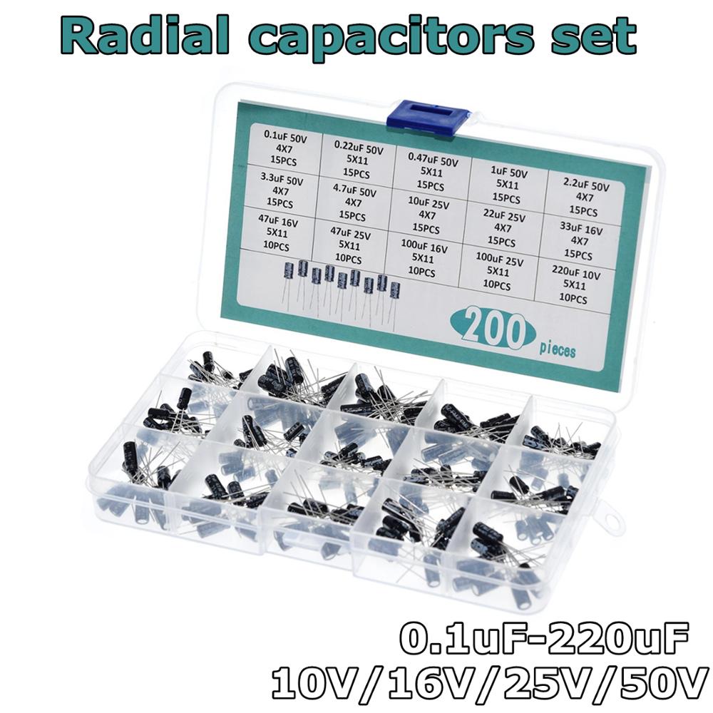 Buy Online 0pcs Lot Radial Capacitors Set 15values 0 1uf 2uf Electrolytic Capacitor Assortment Kit 10v 16v 25v 50v Capacitor Pack Alitools