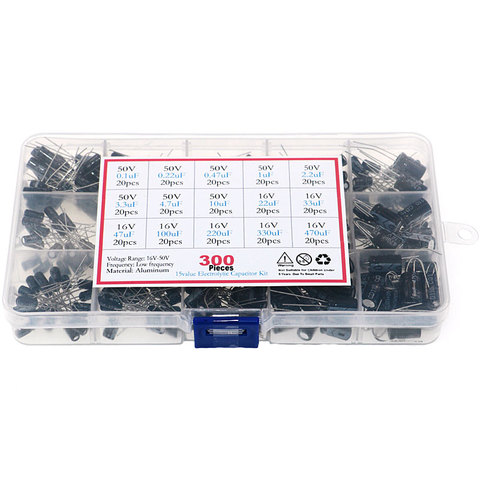 300pcs 15 Values 0.1uF-470uF Mix Electrolytic Capacitor Kit With Storage Box ► Photo 1/5