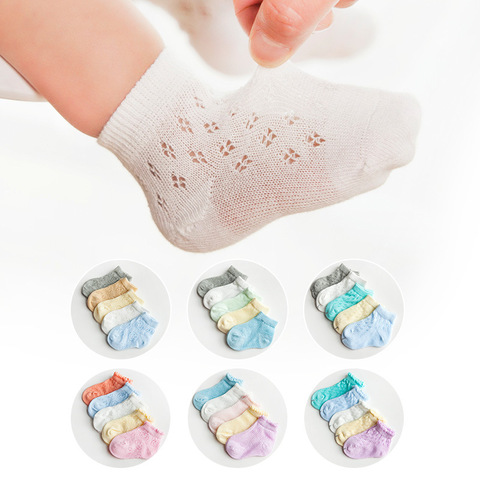 5 Pairs/lot Newborn Baby Girls Boys Socks Summer Mesh Thin Cotton Breathable Short Socks for 1 2 3 4 5 6 Year Children Wholesale ► Photo 1/6