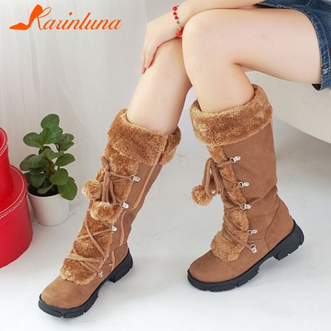 KARINLUNA Women Fur Boots Ladies Winter Shoes Woman Zipper Casual Knee Boots Keep Warm Snow Boots Black Big Size 35-46 ► Photo 1/6