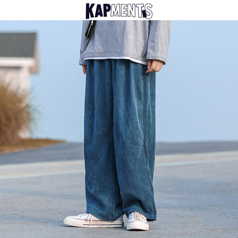 KAPMENTS Men Corduroy Harajuku Wide Leg Pants 2022 Overalls Mens Japanese Streetwear Sweatpants Male Korean Casual Joggers Pants ► Photo 1/6