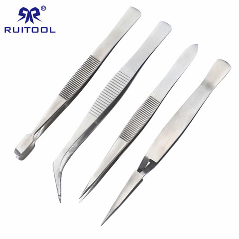 4pcs Precision Tweezers Set Stainless Steel Tweezers Electronic Thick Soldering Tweezers Assist Repair Picking Mounting Tools ► Photo 1/6