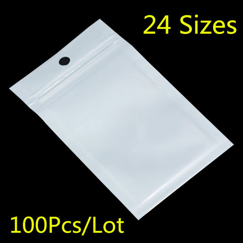 100PCS Small White / Clear Zip Lock Plastic Package Bags with Zipper Self Seal Transparent Ziplock Poly Packaging Bag Hang Hole ► Photo 1/6