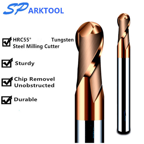 HRC55 Ball Nose cutter Carbide end mill Alloy Coating Tungsten Steel Cutting Tool  1 2 4 5 6 8 mm 2Flutes Milling Cutter  CNC ma ► Photo 1/6