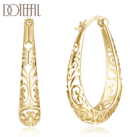 DOTEFFIL 925 Sterling Silver/18K Gold Hollow Pattern Circle Hoop Charm Earrings Fashion For Woman Wedding Party Gift Jewelry ► Photo 1/6