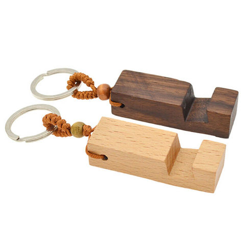 1pc Creative Lightweight Slim Design Wooden Mobile Phone Stand Holder Stand Pendant Keychain ► Photo 1/6